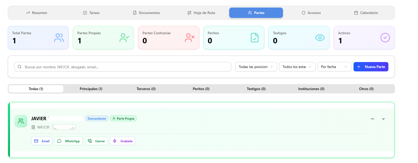 Partes del Expediente - Módulo de Gestión de Expedientes en LexFlow